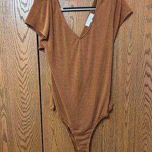 Hayden Brown Crossed Open Back Bodysuit Size Large, Like-New Condition